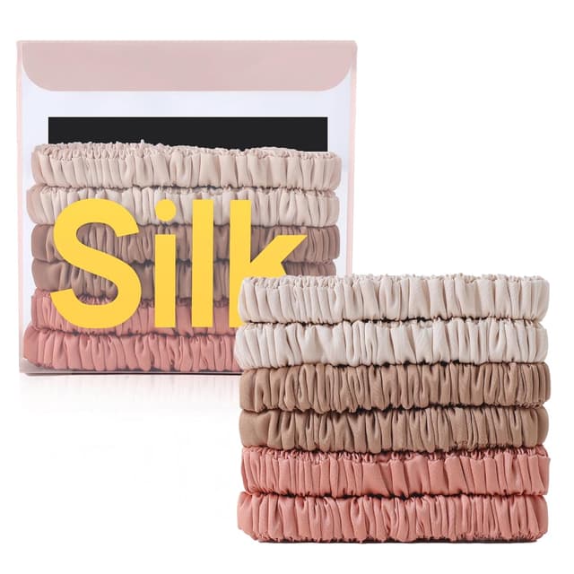 Thumbnail 6 de 6Pcs Silk Hair Ties Small 22 Momme 100% Mulberry Silk Scrunchies