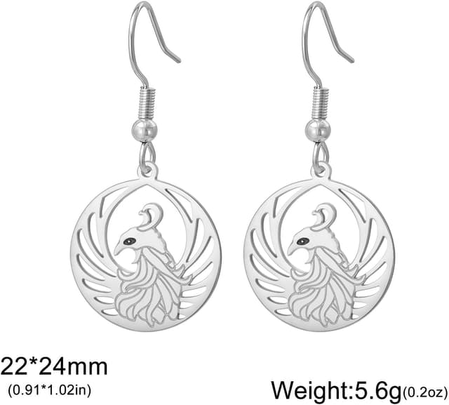 Detalle de Phönix-Ohrringe für Damen aus Edelstahl mit Vogel-Motiv – baumelndes Symbol für Glück und Erneuerung