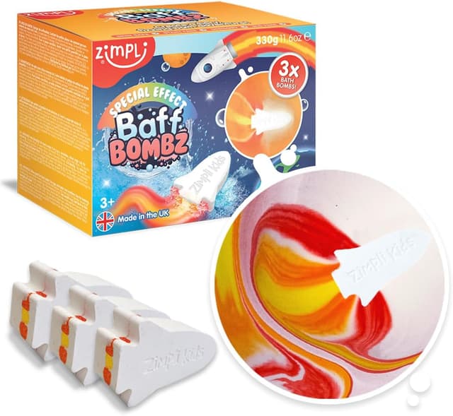 Detalle de Lot de 3 grandes bombes de bain ZIMPLI Rocket (effet flamme pétillant) – jouets de bain pour enfants