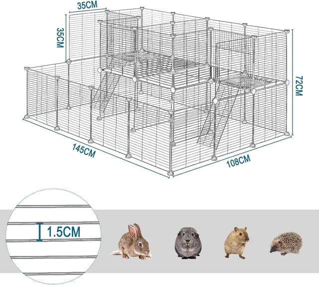 Thumbnail 6 de EUGAD Freigehege für Kaninchen & Kleintiere mit Tür und Leiter (145x108x72 cm) – modulares Metallgitter-DIY-Gehege