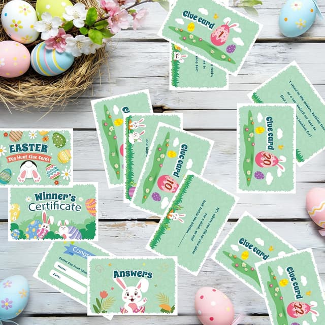 Detalle de AhfuLife 27pc Easter Egg Hunt Clue Cards Game Kit with Winner Certificates