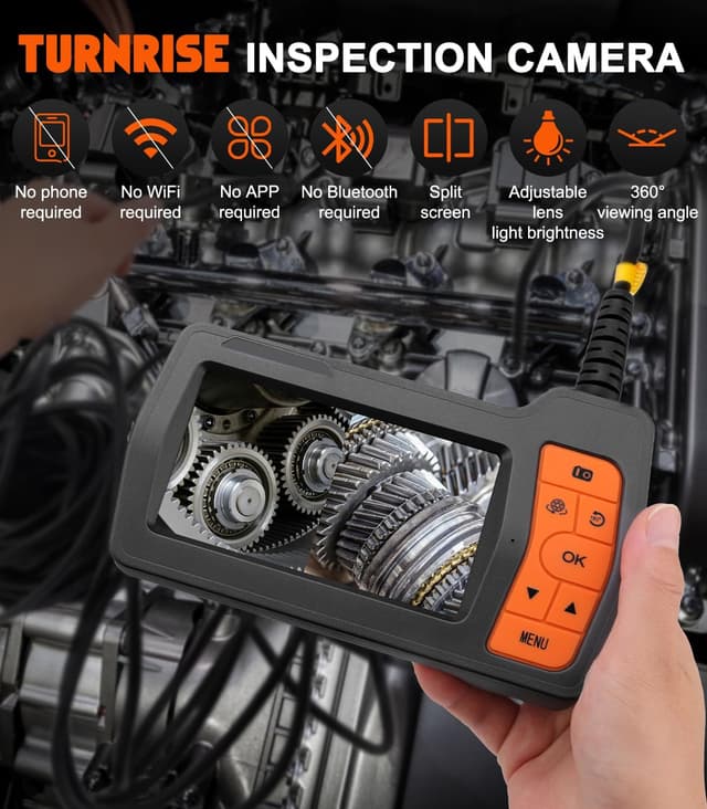 Detalle de TURNRISE 50FT Triple-Lens Endoscope Inspection Camera with 5in IPS Screen, 8 LED and IP67 Probe