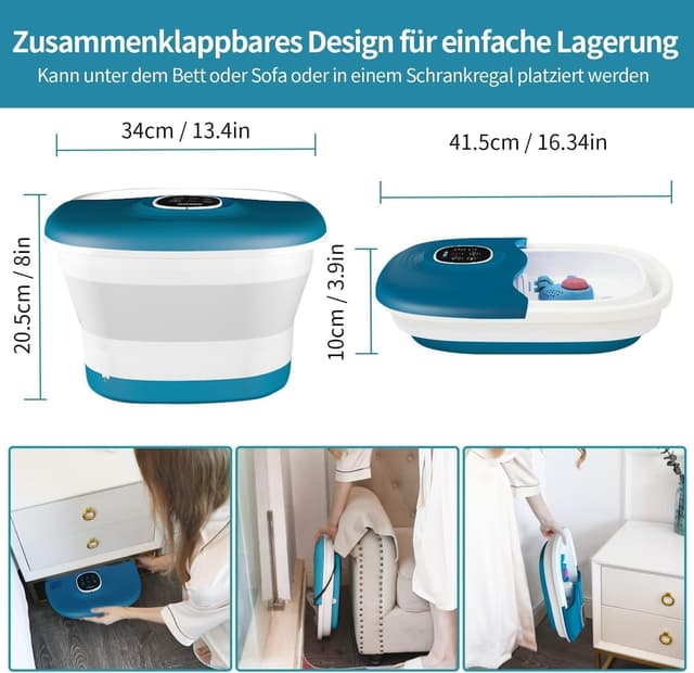 Thumbnail 6 de KNQZE Fußbad mit Massagefunktion & Heizung (zusammenklappbar, Timer, Vibration, Sprudelfunktion, Blau)