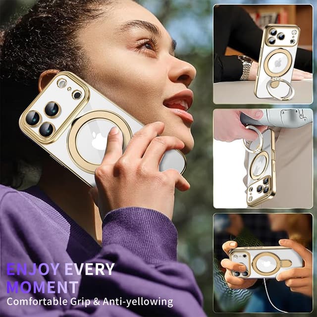 Detalle de Pmteyoim Magnetic iPhone 17 Pro Max Case with Invisible Stand, MagSafe Compatibility & Full Camera Lens Protection