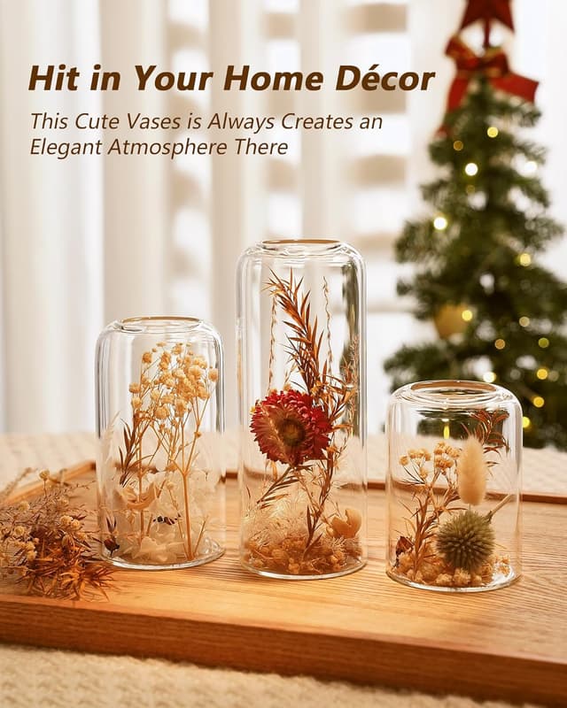 Detalle 2 de ZENS Small Glass Vase Set of 6 – clear bud vases for table centrepieces and small flower arrangements