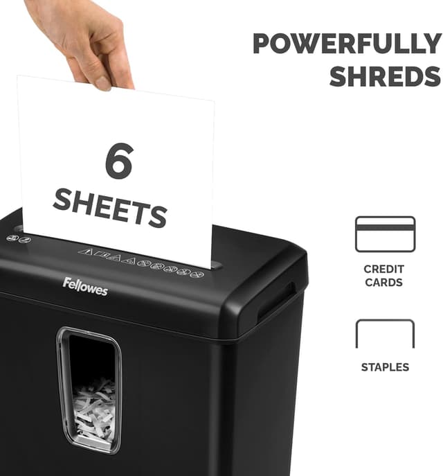 Detalle de Fellowes Powershred FS-6C 6 Sheet Cross Cut Paper Shredder (DIN P-4, 15 Litre Bin) – Black