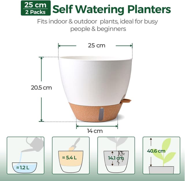 Detalle de T4u T4U 25cm self-watering plant pots 2 pack