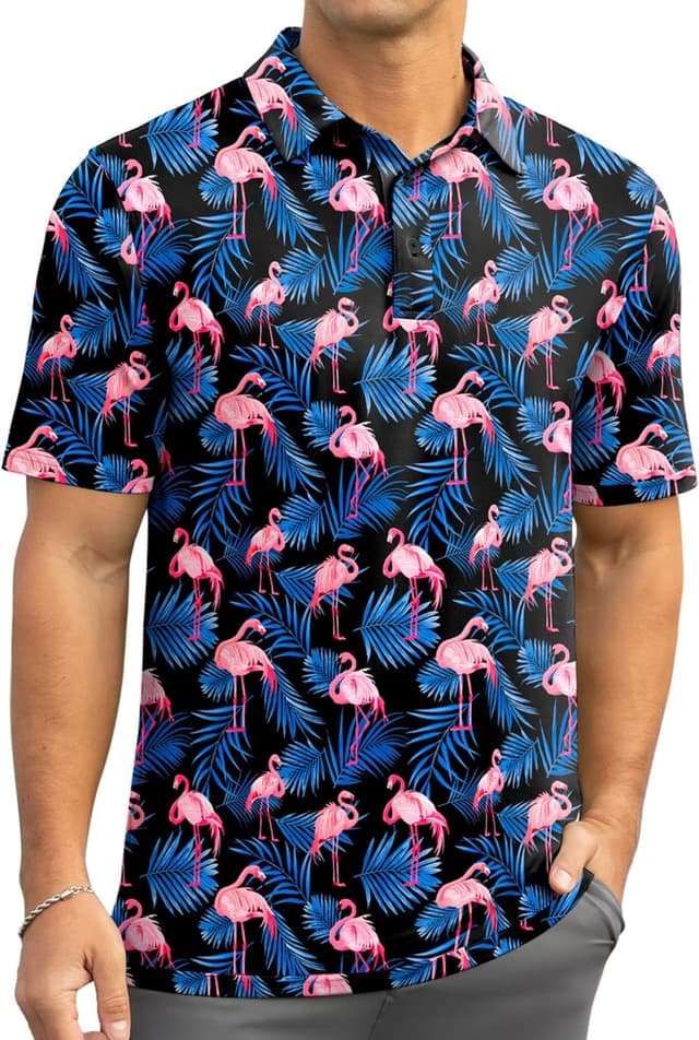 Detalle de QIXING Summer Men’s Golf Polo Shirt — moisture-wicking, quick-dry, printed short-sleeve performance polo