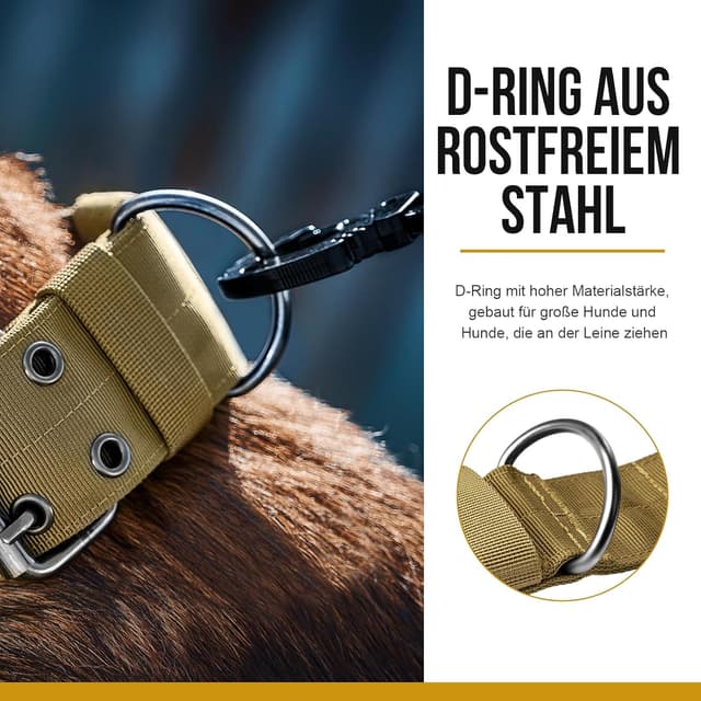 Detalle de OneTigris Collier pour chien en nylon large L avec poignée et patch pour grands chiens, marron (5 cm)