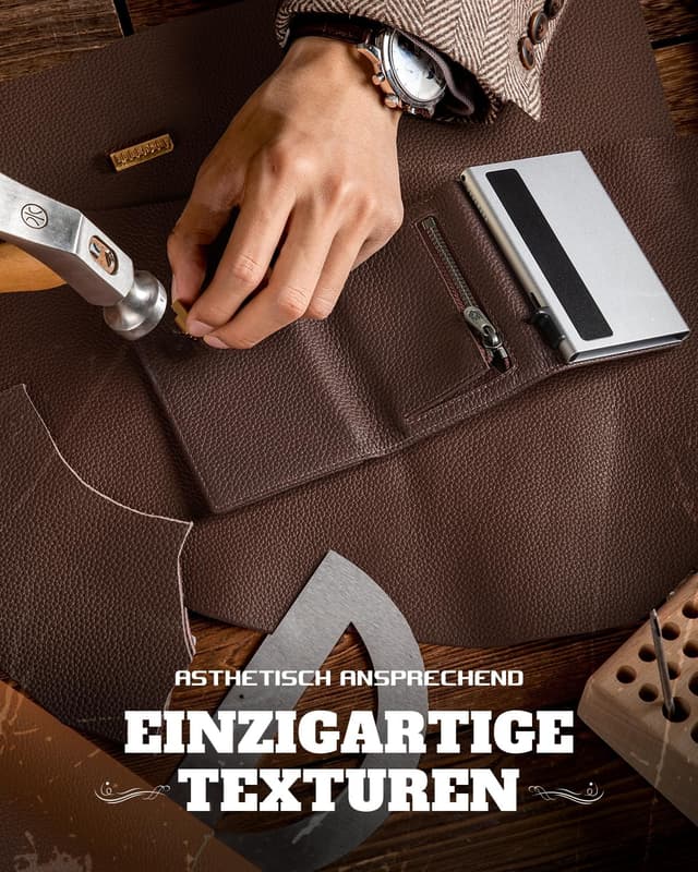 Detalle de DODENSHA MagSnap Pebble Geldbörse mit Münzfach, Slim Wallet inkl. RFID-Schutz – braun-silber