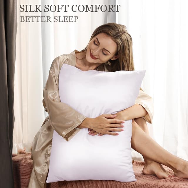 Detalle de Adubor 100% Silk Pillowcase (23 Momme) with Hidden Zipper, 20x30inch, White