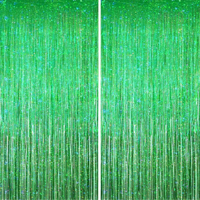 Detalle de KERNOWO Lametta Vorhang Grün Glitzer – 2er-Set Party-Luftschlangen (1 × 2,5 m je Vorhang)