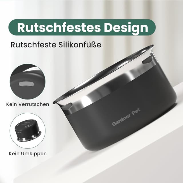 Detalle de Gardner Pet Wassernapf für große Hunde (ohne Sabbern), 3,85 l Edelstahl, auslaufsicher – schwarz