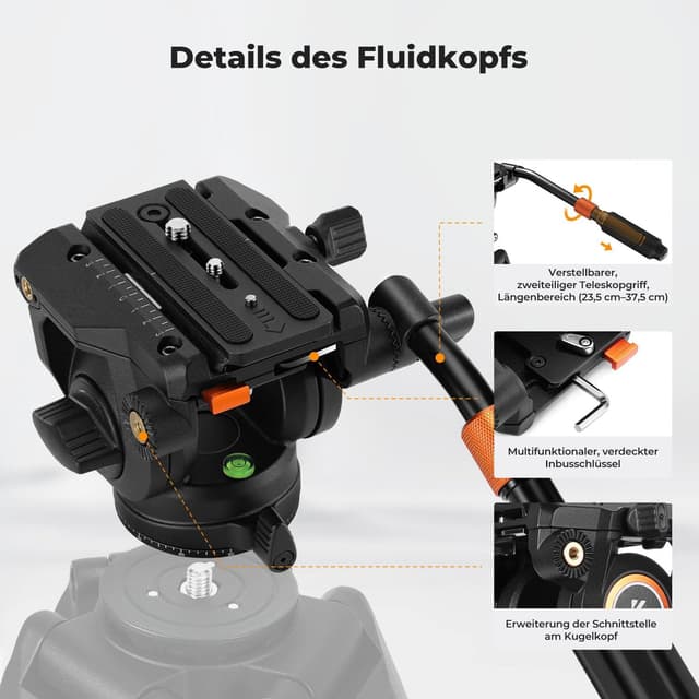 Thumbnail 6 de K&F CONCEPT BV40 Leichtgewicht Fluid Videokopf mit 360° Panorama – Tragkraft bis 8 kg