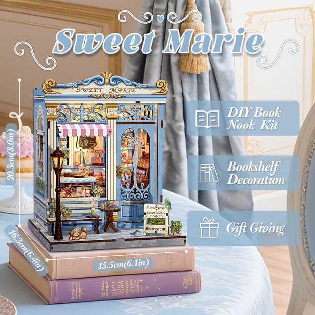 Detalle de Fsolis Book Nook Kit DIY Miniature House (Sweet Marie) — 3D Wooden Puzzle Diorama for Adults