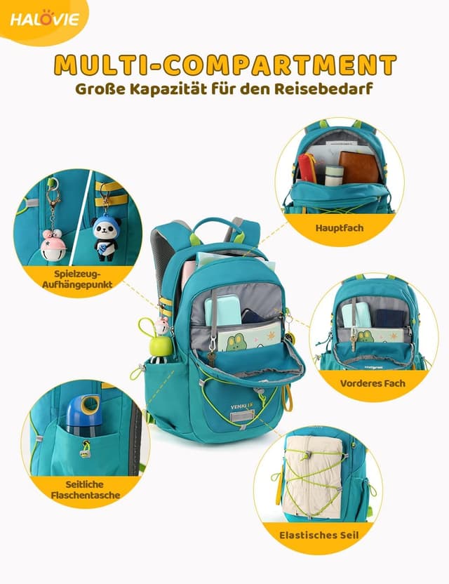Detalle 2 de HALOVIE Kinderrucksack 15 L mit Brustgurt