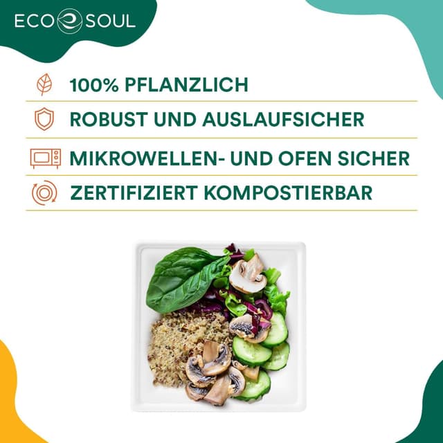 Detalle 2 de ECO SOUL 20 cm quadratische Teller Bagasse 50 Stk