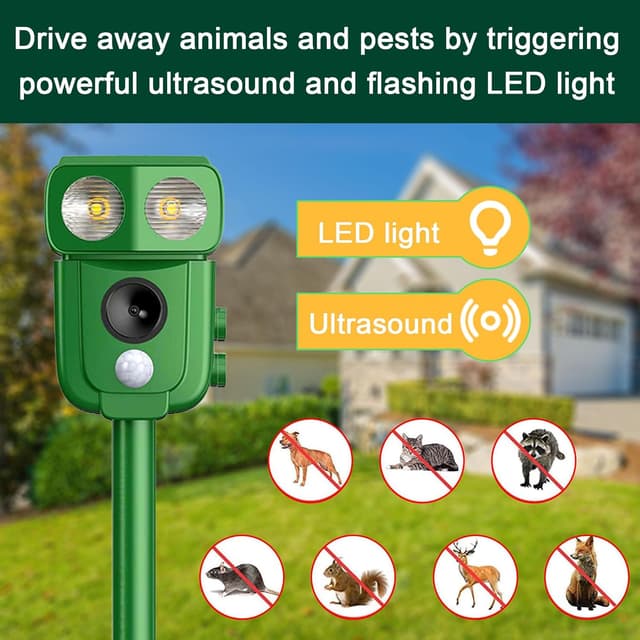 Detalle 2 de Ashmita Ultrasonic Cat Repeller (USB & Solar) with PIR Sensor and LED Flash, IP65 Waterproof