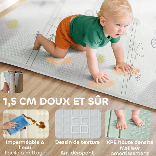Detalle de AIYAPLAY Tapis de jeu bébé pliable et réversible 200 x 150 x 1,5 cm, mousse antidérapante et imperméable
