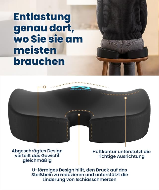 Detalle de Everlasting Comfort Memory-Schaum Sitzkissen mit ergonomischer Steißbein-Unterstützung
