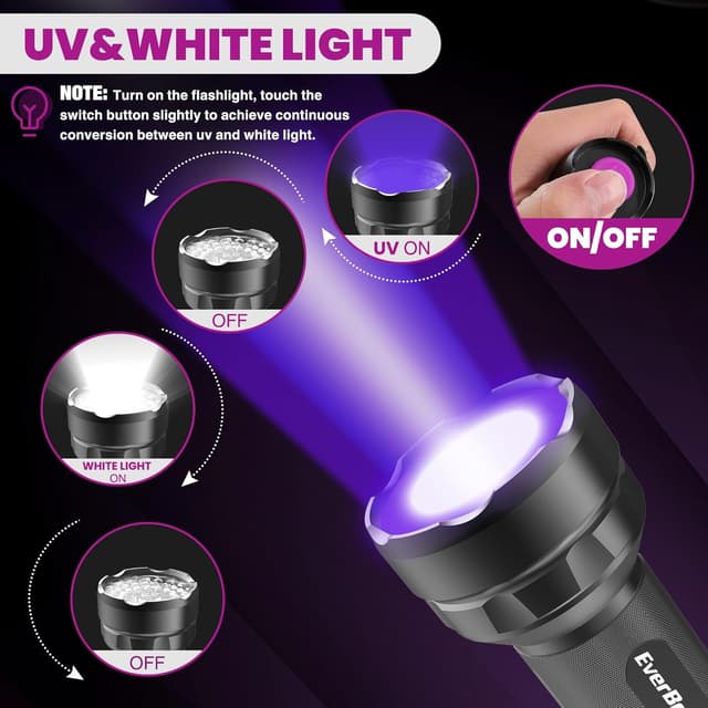 Detalle 2 de EverBrite Lampe de poche UV 2 en 1 395 nm + lumière blanche 300 lm