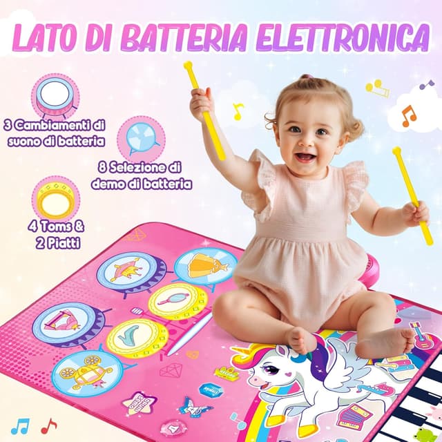 Detalle 2 de Dromlag Giochi Bambina 1 Anno – tappeto musicale 3 in 1 con 6 strumenti, registrazione e unicorno