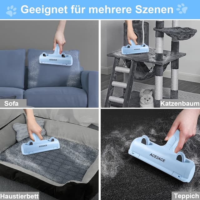 Detalle de ACE2ACE Tierhaarentferner: wiederverwendbare Fusselrolle & Fusselbürste für Hunde- und Katzenhaare