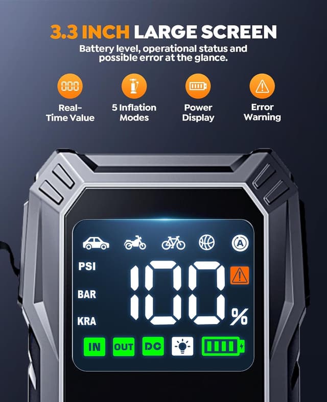 Detalle 2 de YaberAuto Jump Starter Power Pack 6000A (23800mAh) with Air Compressor 160PSI and LED Light