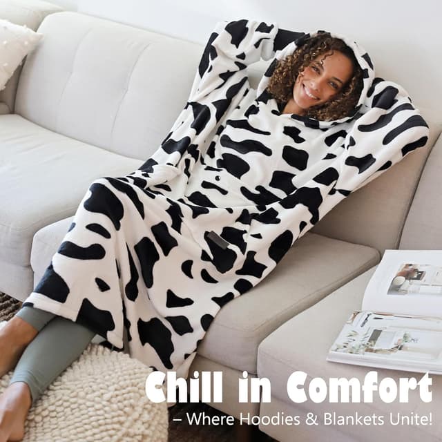 Thumbnail 1 de Catalonia Classy Long Soft Hoodie Blanket Cow Print 🧣