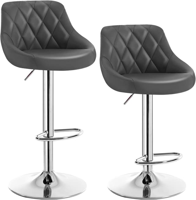 Detalle de WOLTU Barhocker-Set (2er) mit Rückenlehne, höhenverstellbar & drehbar – gepolsterter Kunstledersitz in Grau