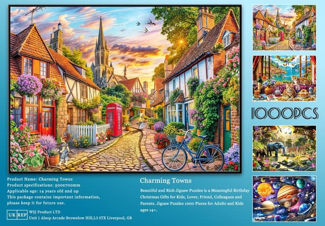 Thumbnail 6 de 1000 Piece Charming Towns Jigsaw Puzzle