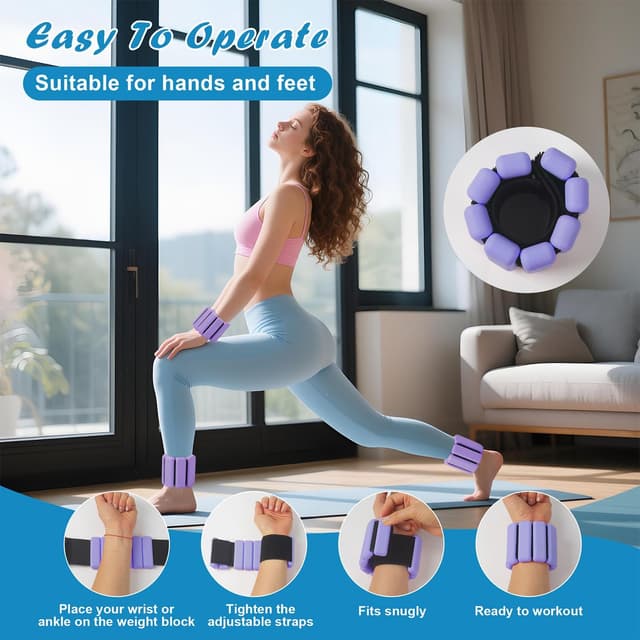 Detalle de Set da 2 pesi regolabili per polsi e caviglie (2x450 g) per Pilates, Yoga, nuoto, corsa e allenamento della forza