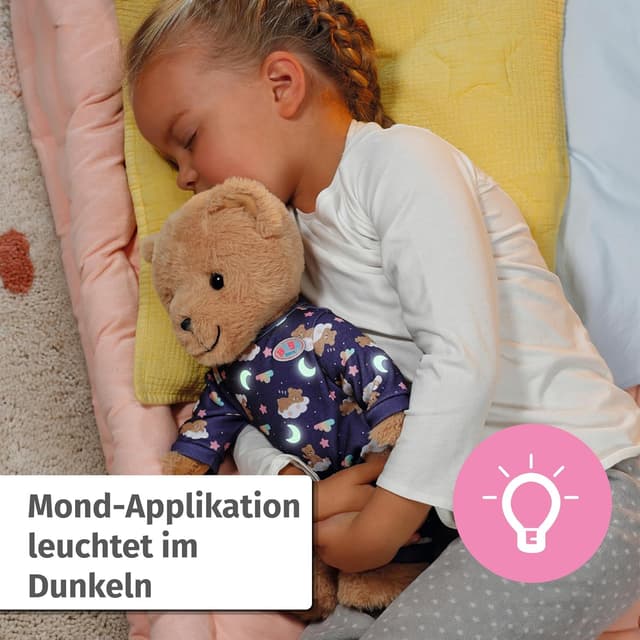 Detalle de Baby Born Teddy Schlafanzug (43 cm) – leuchtet im Dunkeln, Mond-Applikationen