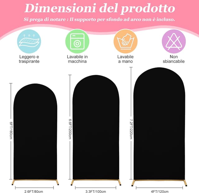 Detalle de SUKAIKEQA Copertura per arco nuziale in tessuto elasticizzato (Nero) – Copertura per sfondo ad arco