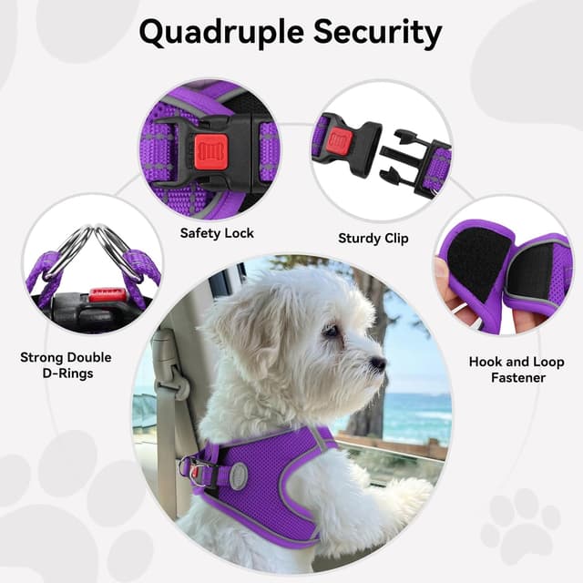 Detalle 2 de Joytale Step in Dog Harness (XS, Purple) – soft mesh reflective easy-walk harness for extra small dogs