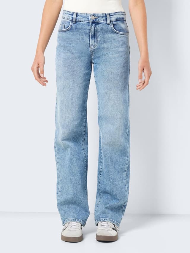 Detalle de Noisy May NMYOLANDA wide leg denim jeans with regular rise and distressed finish