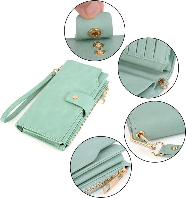 Detalle 1 de UTO Damen-Geldbörse mit RFID-Blocking, große Kapazität und Wristlet-Clutch (21 Kartenfächer) – vegan