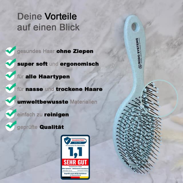 Detalle 2 de Ri|Do Systems Entwirrbürste „ohne Ziepen“ aus Spiralfeder – Haarbürste für Locken, nasses & feines Haar (aqua)