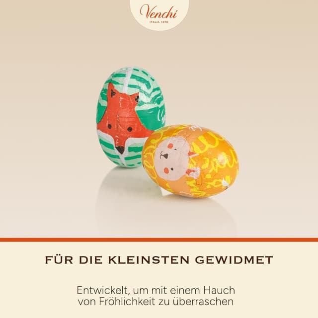 Detalle 2 de Venchi Spardose mit 9 Schokoladeneiern (100 g) – Milchcreme & „Piemont-Haselnüss“, glutenfrei