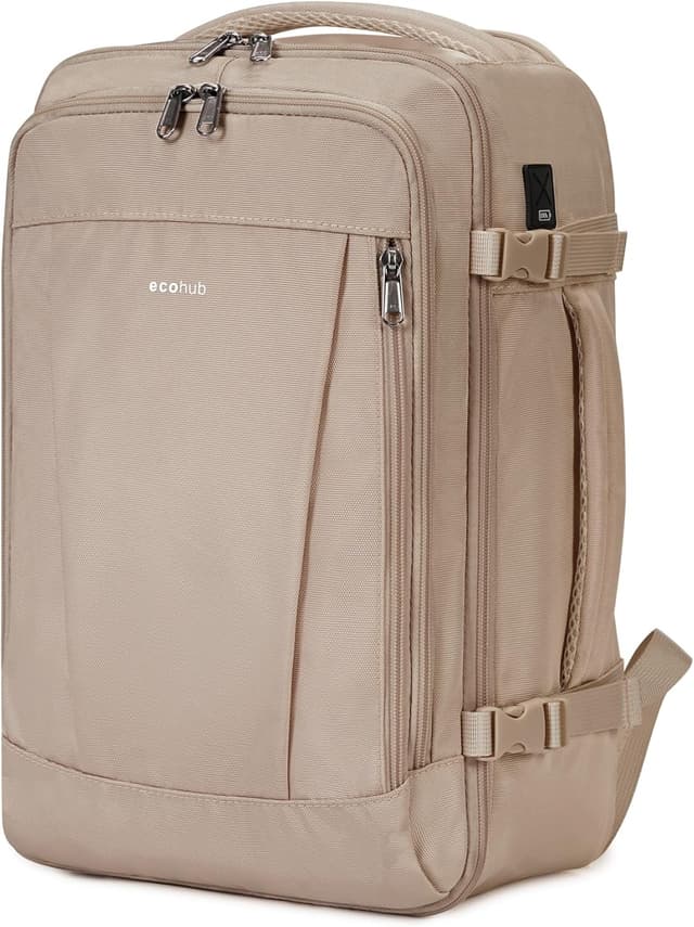 Detalle de ECOHUB 20L Max Ryanair Cabin Bag 40x20x25 Underseat Backpack with USB Port (Recycled PET) – Brown