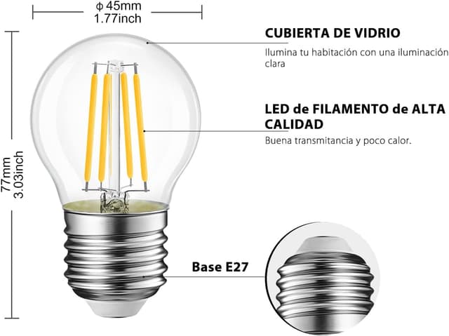 Thumbnail 4 de LVWIT G45 Bombillas LED Filamento E27 6u 5,5W 806lm 2700K