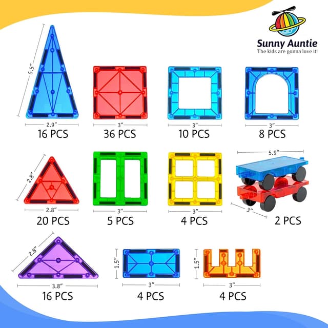 Detalle de Magnetic Tiles 125 PCS (XL Set) Magnetic Building Set with Carry Case – for ages 3–8