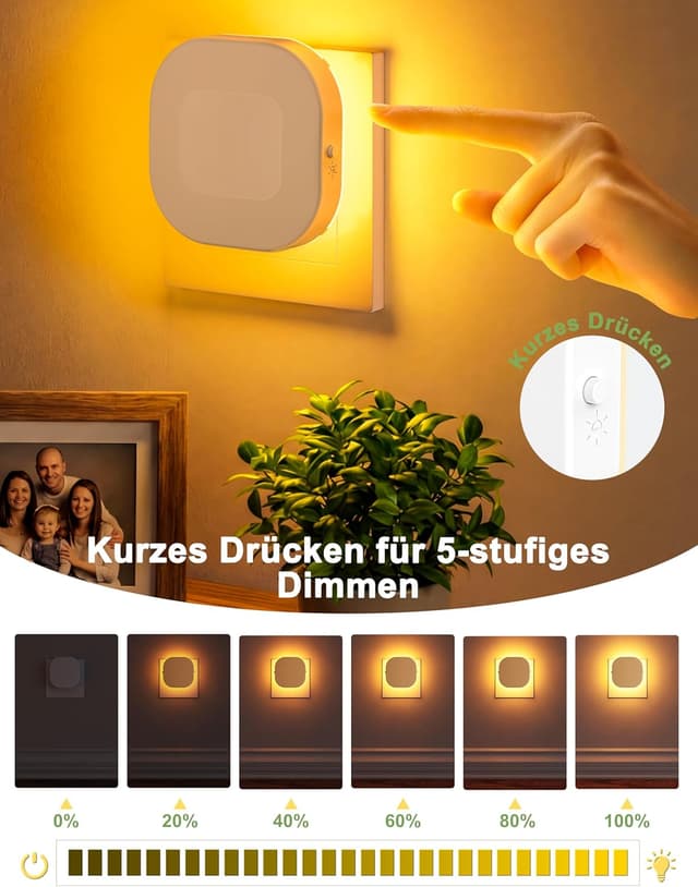 Detalle 2 de NIORSUN Nachtlicht-Steckdose mit Bewegungs- und Dämmerungssensor (2er-Set, 1800K–5000K) dimmbar