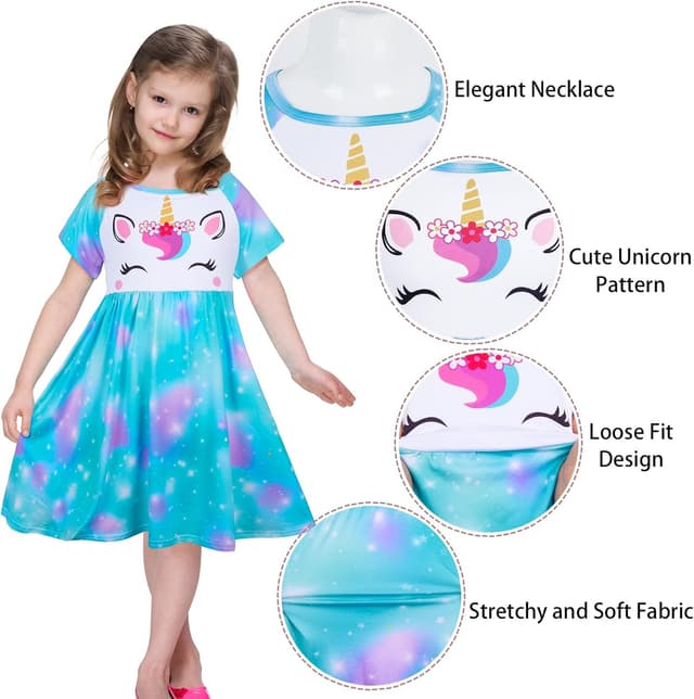 Thumbnail 3 de ICOSY Girls Nightgown Unicorn Dress 3T
