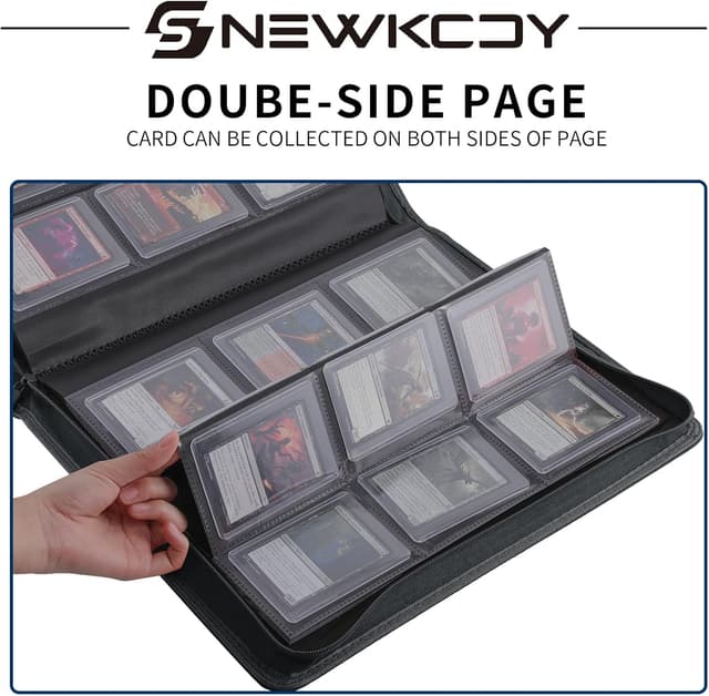 Detalle de Snekdy Top Loader Binder (9 Pockets) for 3 x 4 inch Cards, Holds 360 Top Loaders, Black PU Leather Zipper Binder