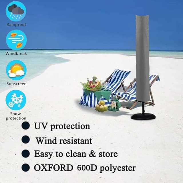 Detalle 2 de PATIO PLUS Patio Parasol Cover (153 x 30 x 30cm) – Grey, waterproof 600D Oxford with drawstring base