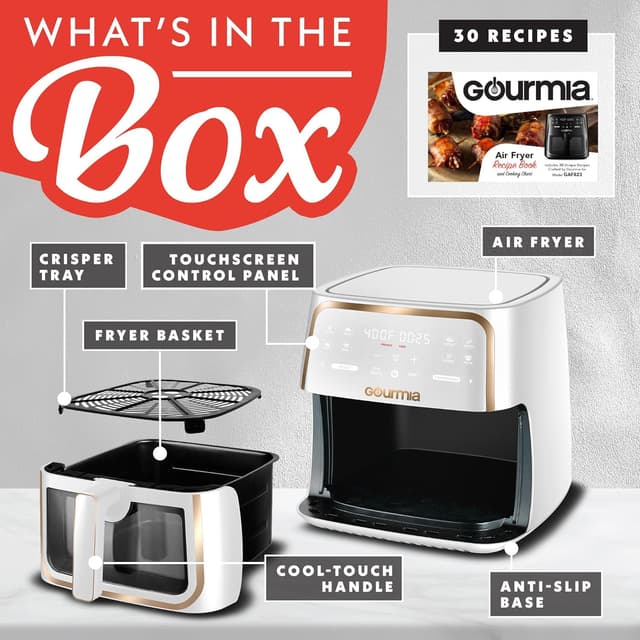 Detalle 2 de Gourmia 8 Qt Air Fryer with 8 Presets, Digital Display & FryForce 360° Technology (White)