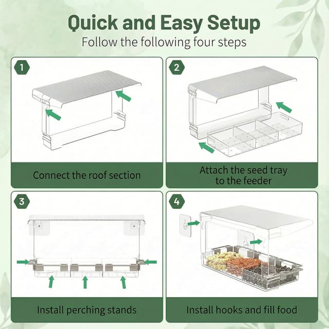 Detalle de Furkoazki Window Bird Feeder with Clear Acrylic Construction (Three Compartments, 5 Perches)