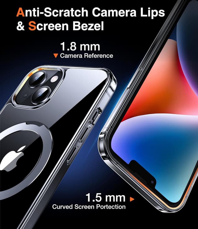 Detalle 2 de Chicfun 3-in-1 MagSafe case for iPhone 13/14 with Magnetic stand, kickstand and ring grip (clear)