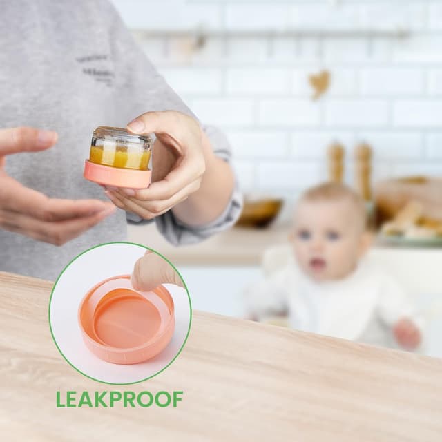Detalle de Aolso Baby-Nahrungs-Aufbewahrungsbehälter aus Glas (12er-Set, 60 ml) mit luftdichten Deckeln